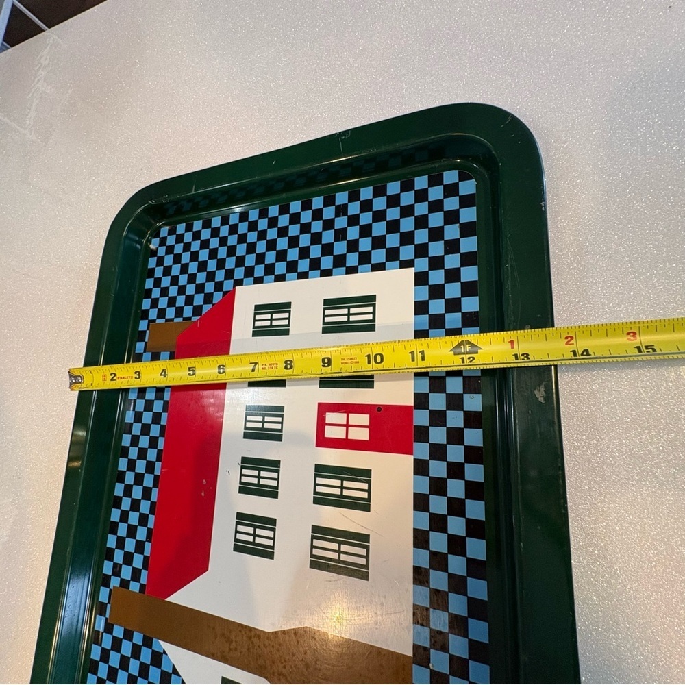 RARE Faroy Vintage Tray Made In Spain Red White House Green Blue Checkerboard - Picture 6 of 6